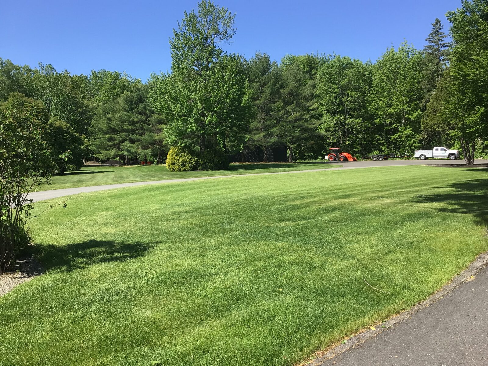 Spring lawn with TruGreen service truck on site